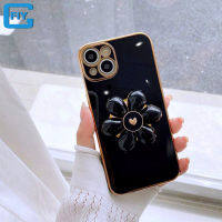 สำหรับ Realme C55 C35 C33 C31 C30 C25Y C25S C25 C21Y C21 C20 C17 C15 C12 C11 C3 C2 C1แฟชั่นเคสโทรศัพท์ชุบโลหะด้วยไฟฟ้าดอกไม้ Bracket