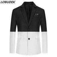 ZZOOI 4 Styles Thin Black White Patchwork Blazer Singer Stage Tuxedo Costume Men Bar Nightclub Concert Performance Casual Suit Jackets