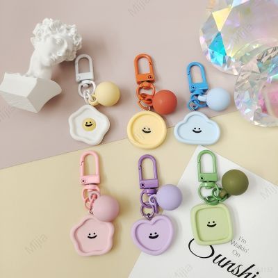 Cute Smiling Face Resin Keychain Heart Flower Cloud Bag Pendant DIY Accessories Candy Color Key Chains Decoration Jewelry