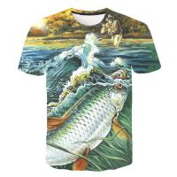 ใหม่2021ตกปลาเสื้อยืดสไตล์ลำลองดิจิตอลปลา3D-printed เสื้อยืดผู้ชายเสื้อยืดฤดูร้อนแขนสั้น O คอด้านบน