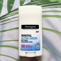 (Neutrogena®) Mineral Ultra Sheer Dry-Touch Face &amp; Body Sunscreen Stick SPF 50, 42 g Or Lotion SPF30 88ml นูโทรจีนา ครีมกันแดดแบบแท่ง สำหรับผิวหน้าและผิวกาย SPF 50