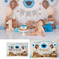 Photography Backdrop Street Boy 1st Birthday Background Blue Sesame Cookie ONE 1st Birthday Cake Smash Banner Kids Portrait