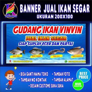 Spanduk Banner Jual Ikan Segar Banner Toko Ikan Segar Ukuran 2x1 Viral