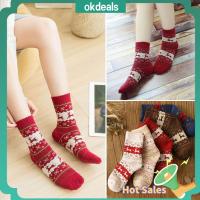 OKDEALS Women Men Comfortable Winter Deer Wool Socks Snow Flake Christmas