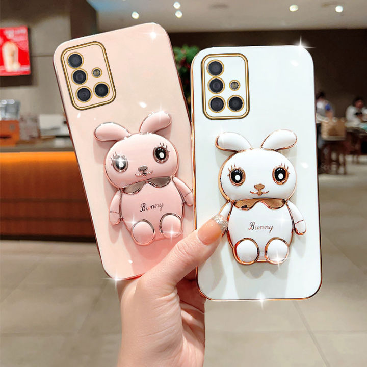 เคสโทรศัพท์กระต่ายที่สวยงามสำหรับ-samsung-galaxy-a51-a71-a11-m11-a31-a21s-a02s-a03s-a04s-a02-a03-a04-m31การ์ตูนน่ารักชุบโครเมี่ยมที่คลุมโทรศัพท์-tpu-แบบน่ม-ขาตั้ง