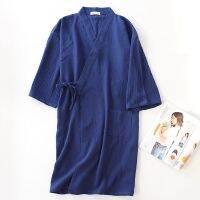 TOP☆Sleeprobe Home Leisure Wear Unisex Thin Robe Loose Men And Women Japanese Style Bathrobe 100% Cotton Craped Sleepwear