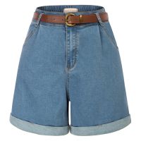 【hot】 Short Jeans With Waist Fold Over Leg Opening Shorts Loose Denim Streetwear A30