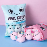 New Creative Cute A Bag of Cartoon Plush Axolotl Plush Toy Child Baby Kawaii Toy Cartoon Pink Blue Axolotl Stuffed Doll Gift
