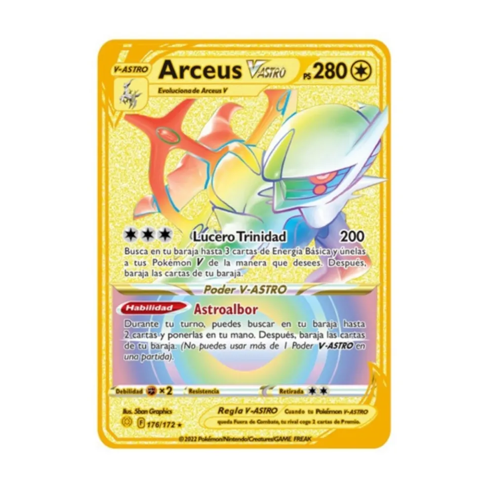 10000 Arceus Vmax DIY Golden Pokemon Cards in Spanish Iron Metal Pokmo  Letters Kids Gift Game Collection Cards