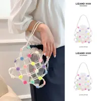 Summer hand-carrying hollow woven bag with skirt for girls 2023 new color flower drawstring transparent bag 【JYUE】