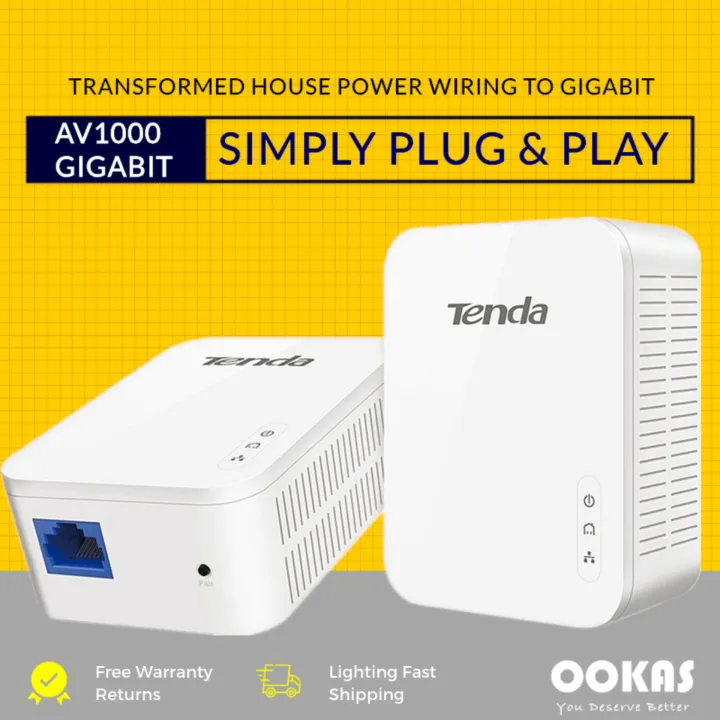 TENDA PH3 AV1000 4K Gigabit 1000mbps Powerline PLC Network Adapter Kit ...