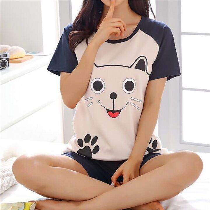 womens-spring-summer-new-shorts-sleeved-trousers-pajamas-casual-large-size-cute-cartoon-pajamas-women-casual-home-clothes-suit