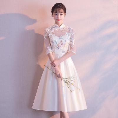 Chinese Sister Group Bridesmaid Dress 2022 New Summer Large Size Chinese Style Middle Sleeve Long Skinny Bridesmaid Dress
