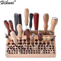 Leather Tools Holder Beech Wood Craft Rack DIY Carving Punching Tools Storage Box Organizer 68/98 Holes