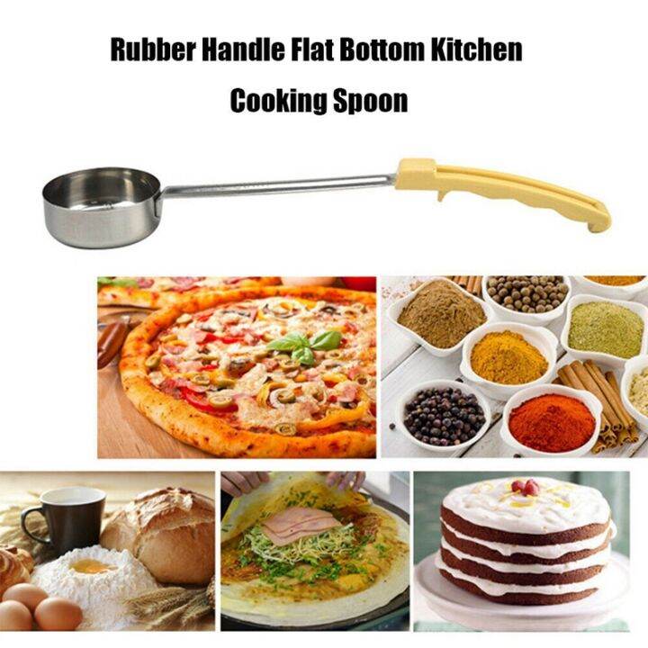 pizza-spread-sauce-ladle-rubber-handle-flat-bottom-kitchen-cooking-spoon-stainless-steel-measuring-stir-soup-spoon