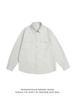 Retro Japanese vertical stripe patch long-sleeved shirt mens trendy brand loose bf style all-match casual shirt 【BYUE】