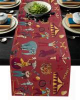 [HOT ZEXKLIOALQAQ 529] Circus Acrobat Athlete Clown Elephant Table Runner Table Flag Home Party ผ้าปูโต๊ะตกแต่งรองชนะเลิศอันดับสำหรับงานแต่งงาน