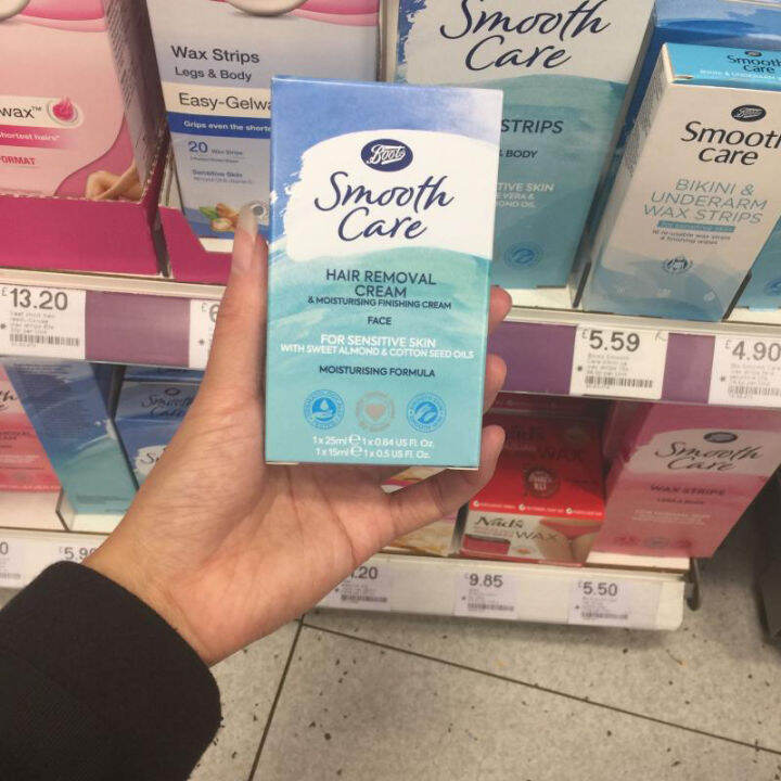 Spot British Boots facial hair removal cream to remove lip hair and
