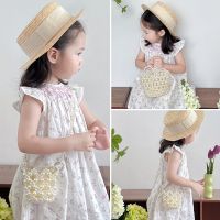 New childrens Messenger bag Korean style fashion bowknot bucket bag girls bag western style little girl pearl bag trendy 【APR】