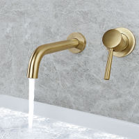 Luxury Brushed Gold Tap Wall Mount Bathroom Basin Sink Faucet Solid ss Single Handle Hot and Cold Mixer Golden Bathtub Faucet