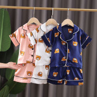 ZZOOI Boys Girls Kids Pajama Sets Cartoon bear short Sleeve T-Shirt Tops With Pants Toddler Baby Sleeping Clothes Pijamas Sleepwear