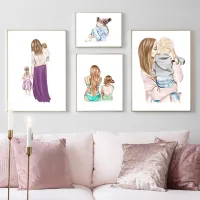 Family Love Wall Art,มีแม่,ลูกสาว,ลูกชาย,เจ้าหญิง,เจ้าชาย,เหมาะสำหรับตกแต่งห้องเด็ก,ภาพวาดผ้าใบสไตล์นอร์ดิก