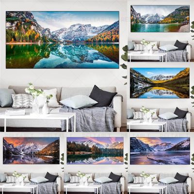 ธรรมชาติ Lake Forest Alps Mountain ภาพวาดผ้าใบภูมิทัศน์หิมะดูโปสเตอร์และพิมพ์ภาพผนังศิลปะตกแต่งบ้านไม่มีกรอบ