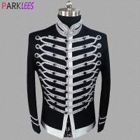 Mens Steampunk Military Drummer Punk Gothic Parade Jacket Stand Collar Stage Costumes for Singers Victoria Cosplay Costumes 3XL