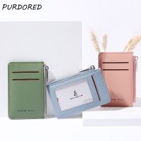 PURDORED 1 Pc Unisex Slim Card Holder for Women PU Leather Thin Business Card Wallet Zipper Coin Purse Card Holder Case Card Holders