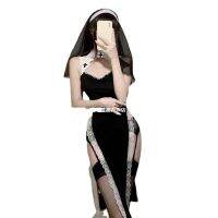 Sexual lingerie extremely seduces and punishes nuns with pure desire, Virgin Mary sexy cross dressing cos high slit dress ZA8K