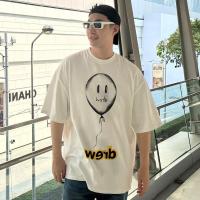 WAVE HOUSE Smiley เสื้อยืดแขนสั้นสำหรับผู้ชายและผู้หญิง,เสื้อยืดแขนสั้นผ้าคอตตอนลายหน้ายิ้มสำหรับใส่ในฤดูร้อน