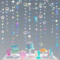 Iridescent Mermaid Birthday Banners Under The Sea Party Hanging Decorations Starfish Jellyfish Paper Garlands Baby Shower Girl Banners Streamers Confe