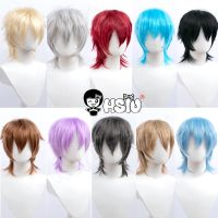 HSIU Short Hair Fluffy Style Wig 22 Color Black White Purple Blue Red High Temperature Fiber Synthetic Party Cosplay Wig