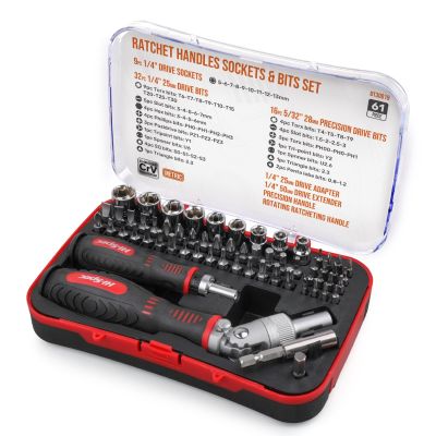 Hi-Spec Ratchet Screwdriver Bit Set 61pc 1/4 180 Degree Adjustable Screwdriver Handle Universal Wrench Socket Hand Tool in Case