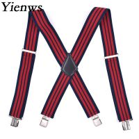 Yienws 120 ซม.Suspensorios Homens Mens Braces สำหรับกางเกงสีแดง Navy Striped Suspenders สำหรับ Mans 4 คลิป X Sharp Szelki yiA052-VXCB MALL