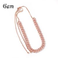 [COD] European and cross-border zircon Cuba splicing box chain necklace fashion simple exquisite pull-out adjustable female