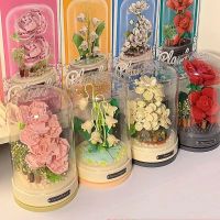 Jiaqi Immortal Pink Rose Jasmine Building Blocks Rotating Eight Music Box Assembled Toys Birthday Gift for Girls toys