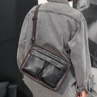 ❐☇♚ Light Business Mens Shoulder Bag Fashion Contrasting Color Versatile Leather Diagonal Bag Trendy Street IPAD Bag Shoulder Bag