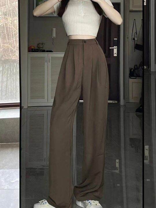 brown-wide-leg-pants-for-women-spring-and-autumn-high-waisted-drape-suit-pants-versatile-slimming-floor-length-straight-leg-pear-shaped-casual-pants