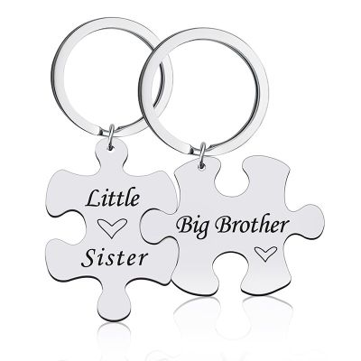 New Fashion Little Sister Big Brother Stainless Steel Diy Keychain Accessories Anime Keychain Charms Key Chains