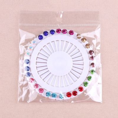 30pcs/set Colorful Crystal Snag Hijab Pins Craft Dressmaking Brooches Jewelry Diamante Wheel Brooch Long Pins Sewing Snag Scarf Headbands