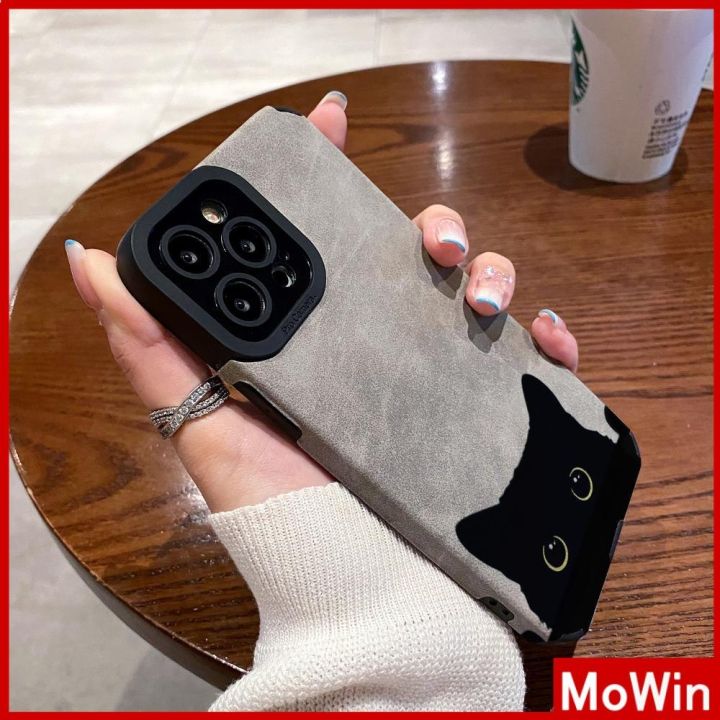 mowin-เข้ากันได้สำหรับ-เคสไอโฟน-เคสไอโฟน11-เคส-แพทช์รูม่านตาสีเทา-หนังนิ่มกันกระแทกเคสกล้องป้องกันแมวดำน่ารักเข้ากันได้กับ-iphone-13