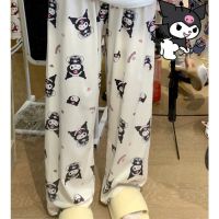 อะนิเมะ Kawaii Sanrio Kuromi ฤดูร้อนสบายๆกางเกงกางเกงหลวมขาตรงสูงเอว Draped กางเกงขากว้างผู้หญิง Gifts