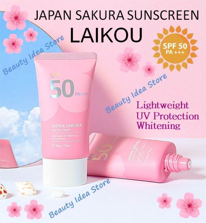 ส่งเร็ว-laikou-japan-sakura-ครีมกันแดดซากุระไวท์เทนนิ่ง-spf50-pa-uv-protection-face-amp-body-sunblock-เนื้อครีมบางเบา-ซึมไว-ไม่เหนียวเหนอะหนะ-50g