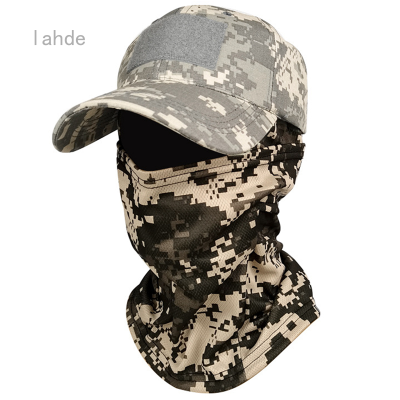 Lahde หมวกลายพรางหมวกคลุมศีรษะ Seluruh Wajah หมวกบังแดดเดินป่ากลางแจ้งไหมพรมลายพรางขนาด55-61ซม.