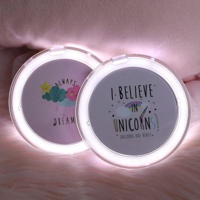 Hand Held Fold Mini Portable LED Mini Makeup Mirror Micro USB Connect Cable Chargeableable Round Cosmetic Mirror Valentines Gift Mirrors