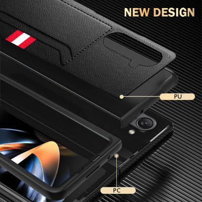 เคสศัพท์หนัง Fashion2023Clemence สำหรับ Samsung Galaxy Z Fold5 Fold4 Fold3พับ5 4 3 5G พร้อมที่ใส่การ์ดฝาครอบป้องกันการตก
