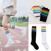 Women Knee Over Thigh High Stocking Football Socks Rainbow Stripe Long Hosiery