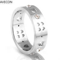 AVECON เกาหลีใหม่สี่ใบโคลเวอร์รักที่เรียบง่ายกลวงเพชรฝังคนรักแหวนแฟชั่นแหวนเหล็กไทเทเนียม