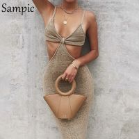 ๑﹍♕ Sampic Women Summer Strap Hollow Out Sexy Long Party Bodycon Dress Maxi Ladies V Neck Backless Night Club Cut Out Wrap Dress